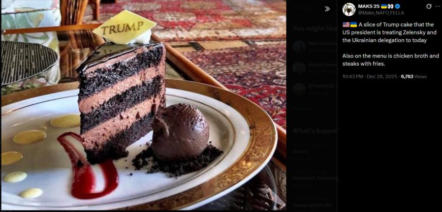 Cum arată prăjitura cu care Trump l-a servit pe Zelenski la Mar-A-Lago. Supă de pui şi friptură cu cartofi prăjiţi, în meniu