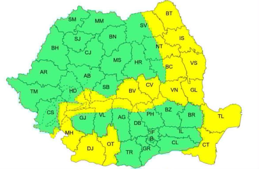 Cod Galben de intensificări ale vântului în mai multe regiuni din țară. Sursa foto: ANM