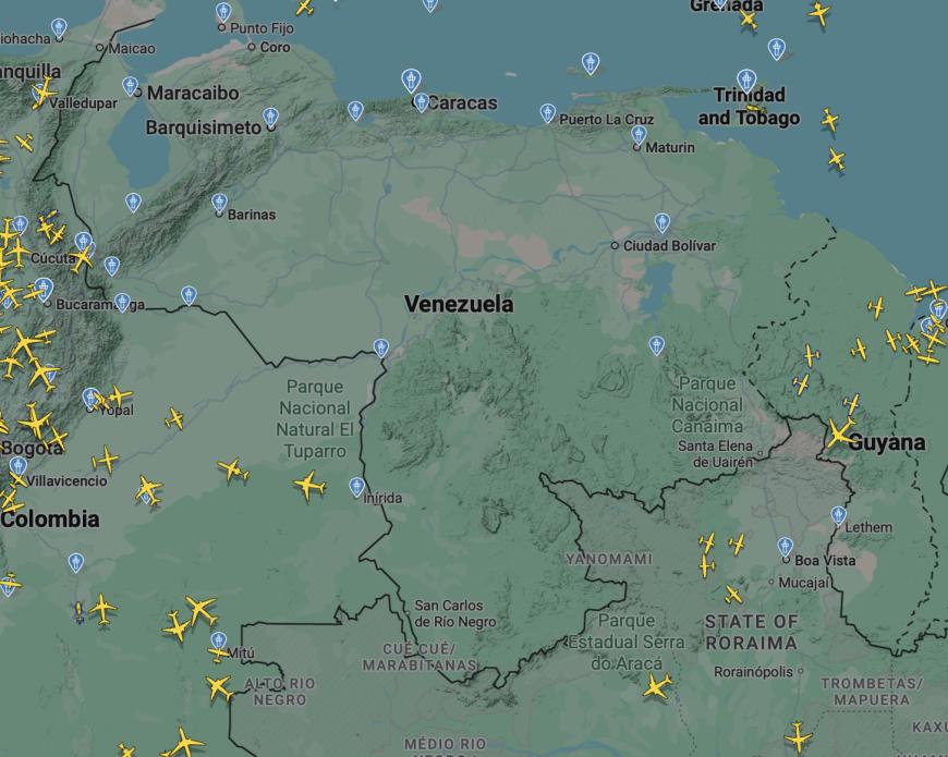 Spațiul aerian al Venezuelei este un alb absolut.