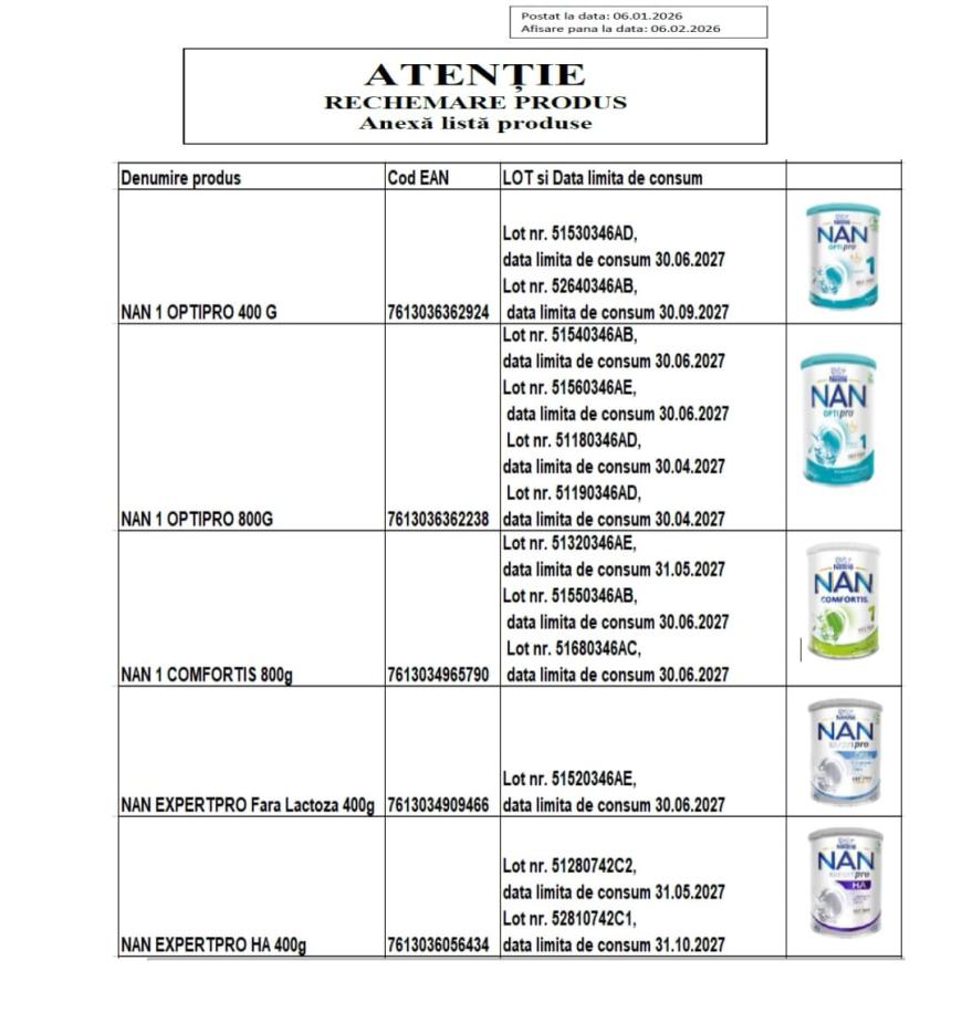 Alertă alimentară în România. Lapte praf pentru bebeluși, retras din magazine