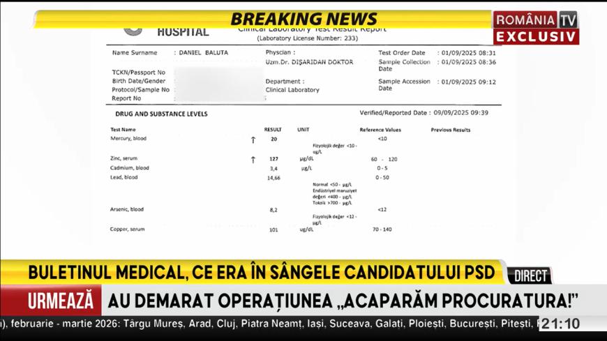 Daniel Băluță acuză o posibilă otrăvire cu arsenic. Ce arată analizele? Dr. Ciuhodaru explică riscurile