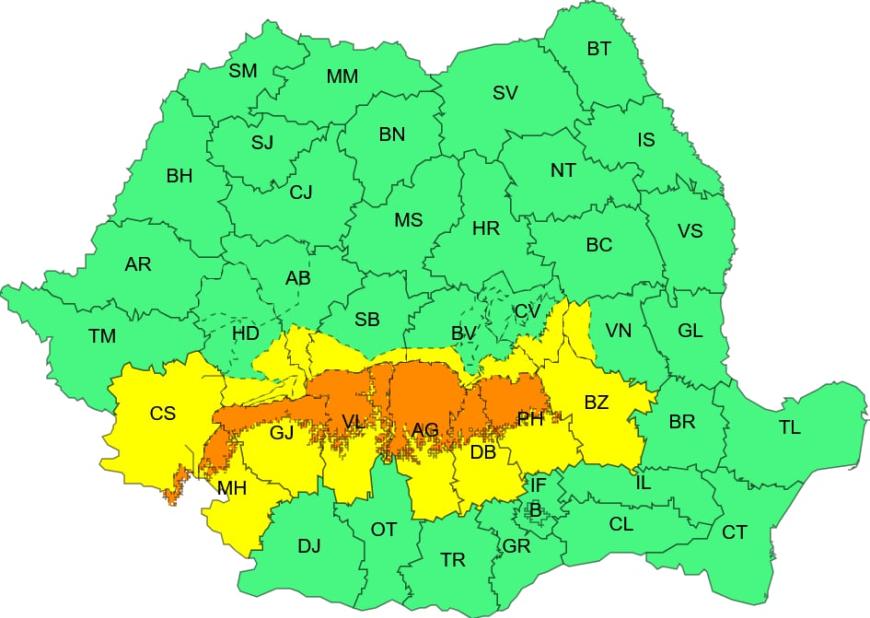 Cod Galben și Cod Portocaliu. Sursa foto: ANM