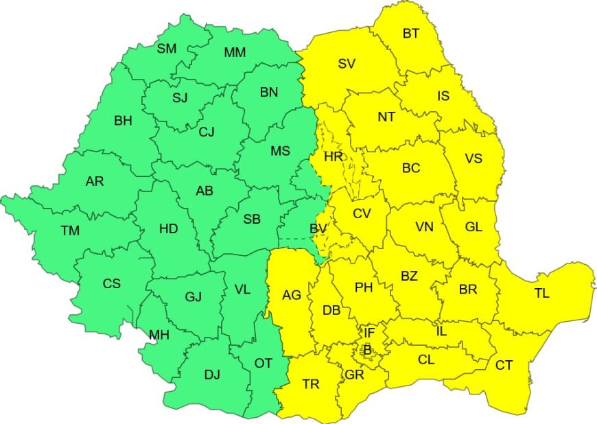 Cod Galben de ger în jumătate de țară. Sursa foto: ANM