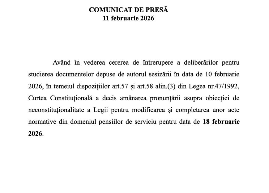 Proiectul privind pensiile magistraților, pentru a cincea oară pe masa CCR. O nouă amânare - surse
