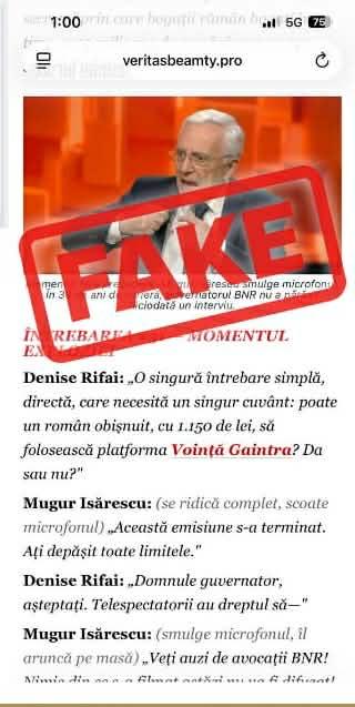 Tentativă de fraudă cu imaginea lui Mugur Isărescu, guvernatorul Băncii Naționale a României (BNR). Sursa foto: BNR