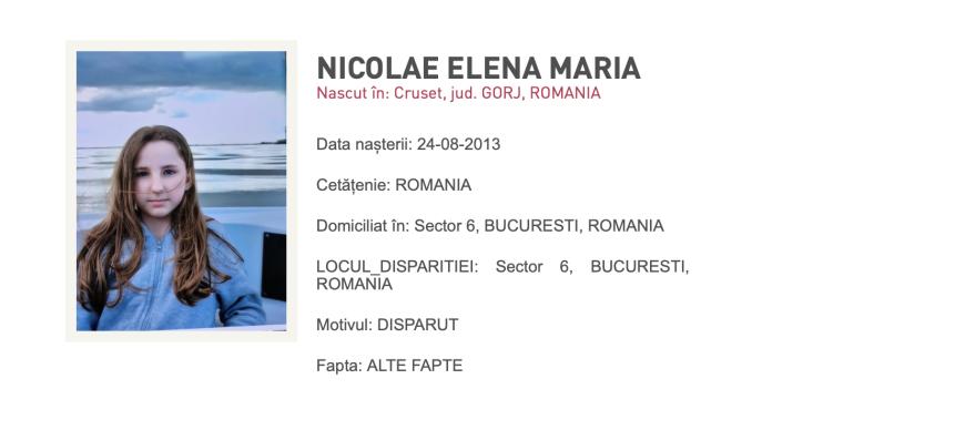 Nicolae Elena Maria a dispărut