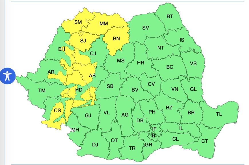 Alerte de Cod Galben. Harta ANM cu zonele vizate de viscol și ninsoare