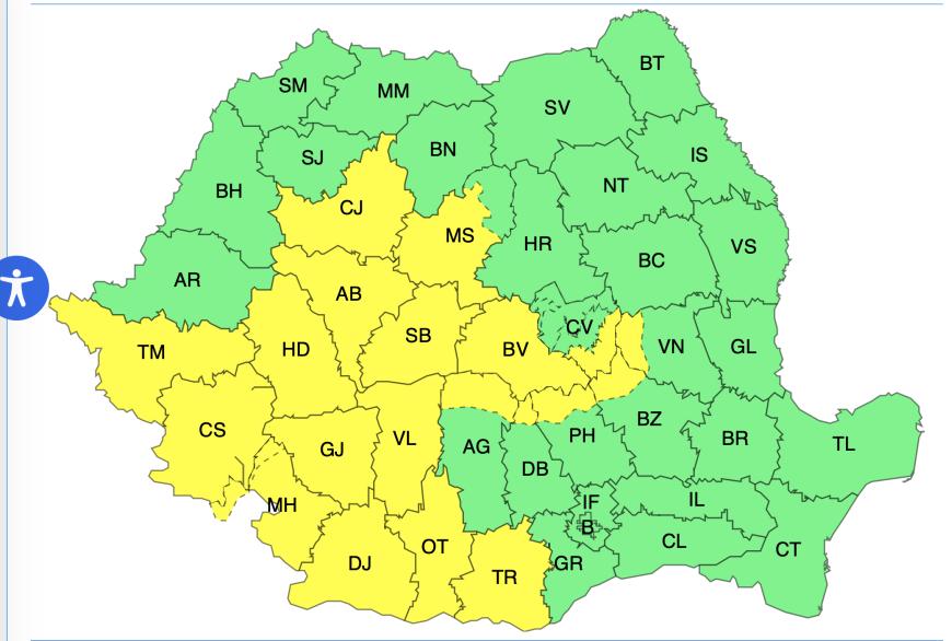 Alerte de Cod Galben. Harta ANM cu zonele vizate de viscol și ninsoare