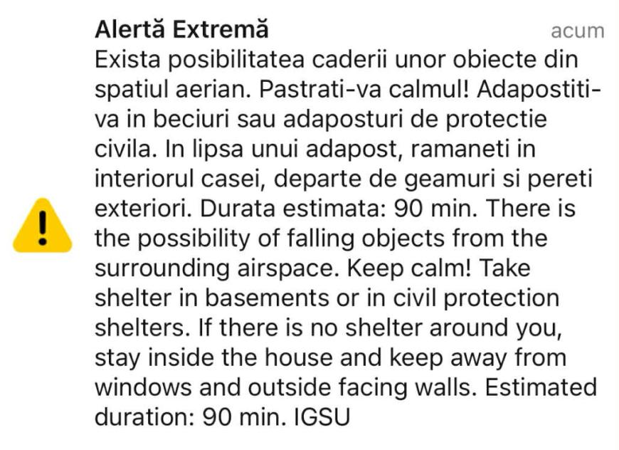 Alertă extremă în Galați: Există posibilitatea căderii unor obiecte din spațiul aerian
