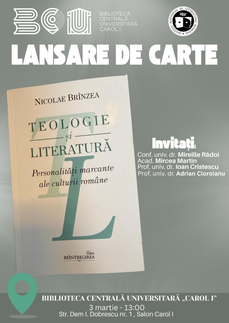 Teologie și Literatură”, lansare la BCU Carol I 