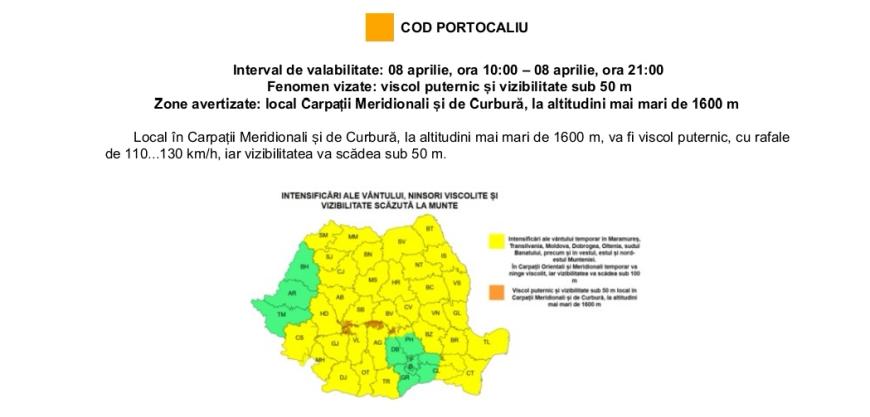 ANM, val de avertizări meteorologice: Coduri Gelbene și Portocalii de viscol și vânt puternic. Zonele vizate