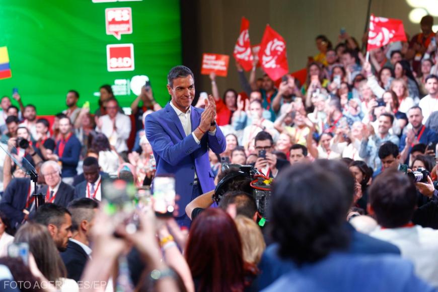 Pedro Sanchez, premierul Spaniei, la convenția progresistă. Foto: Agerpres