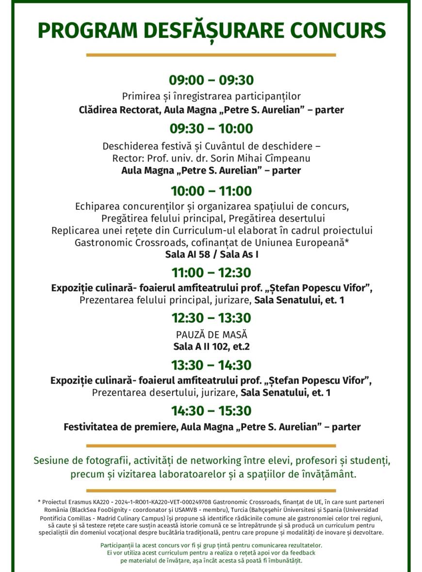 Concurs gastronomic pentru elevi, la USAMV București: „Savoare, Sănătate, Sustenabilitate”