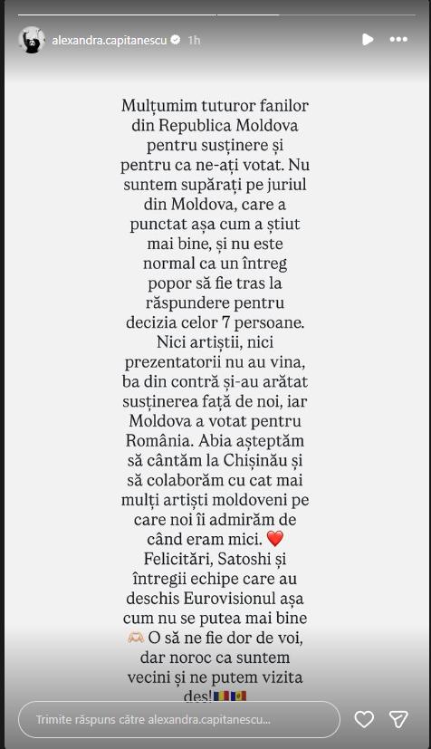 Alexandra Căpitănescu a dat un mesaj pentru fanii şi juriul Eurovision din Rep. Moldova