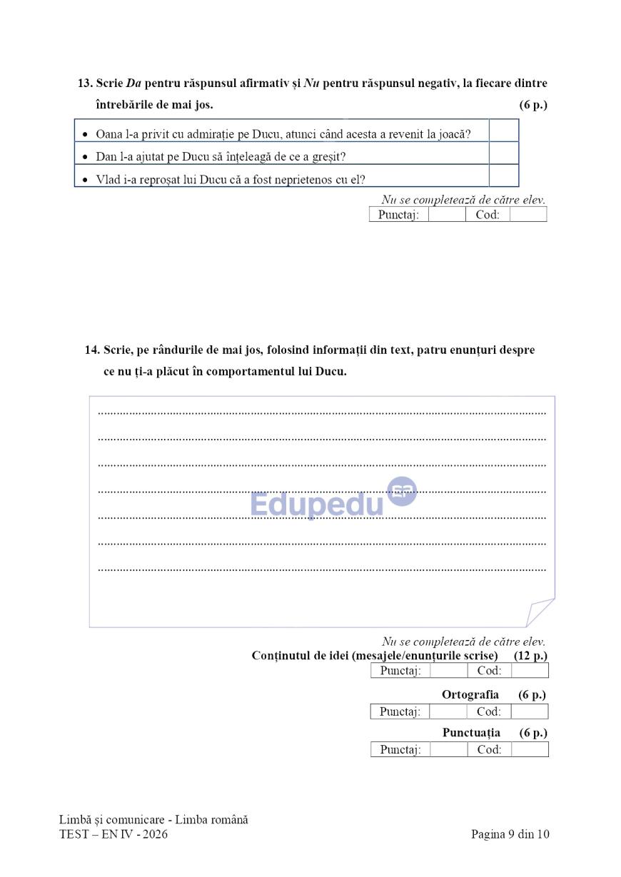 Evaluare Națională, clasa a IV-a. Elevii susțin proba la Limbă şi comunicare - Limba română
