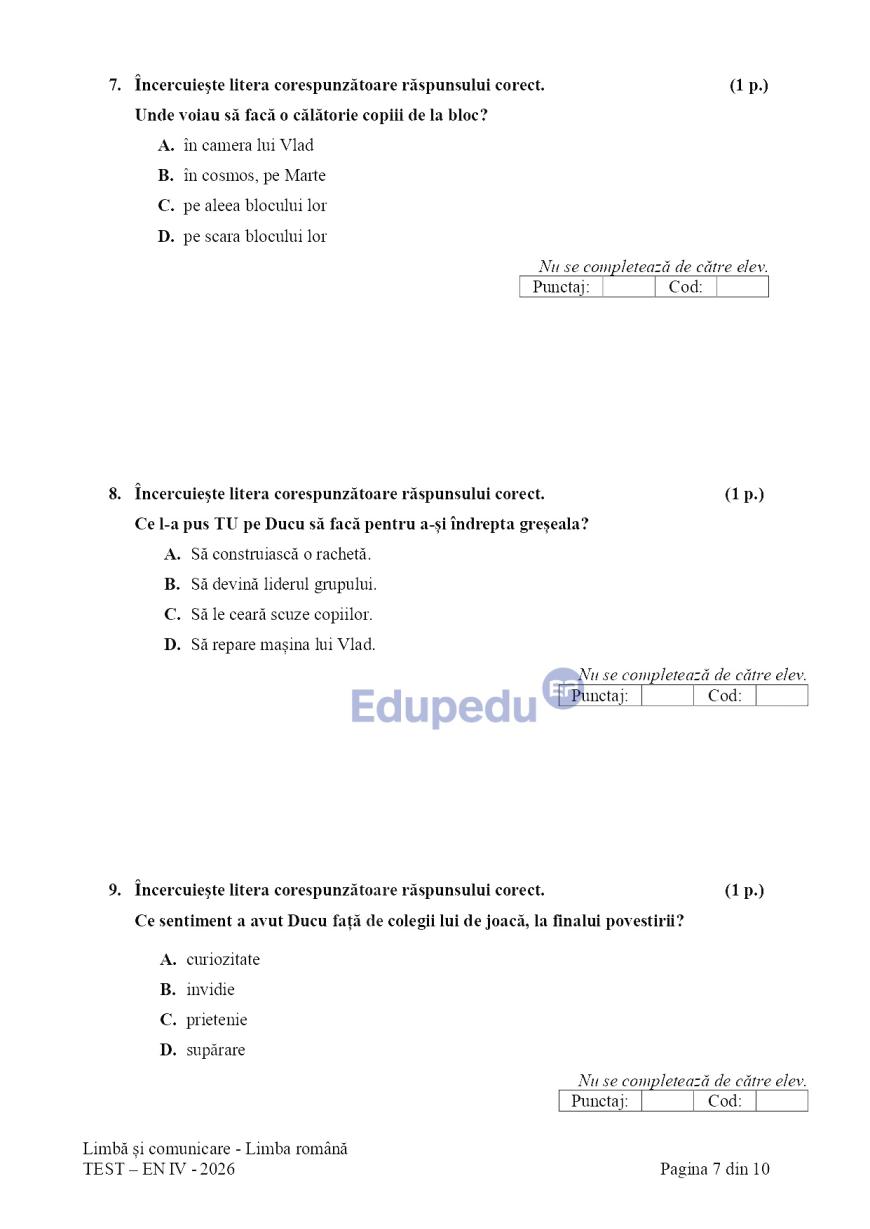 Evaluare Națională, clasa a IV-a. Elevii susțin proba la Limbă şi comunicare - Limba română