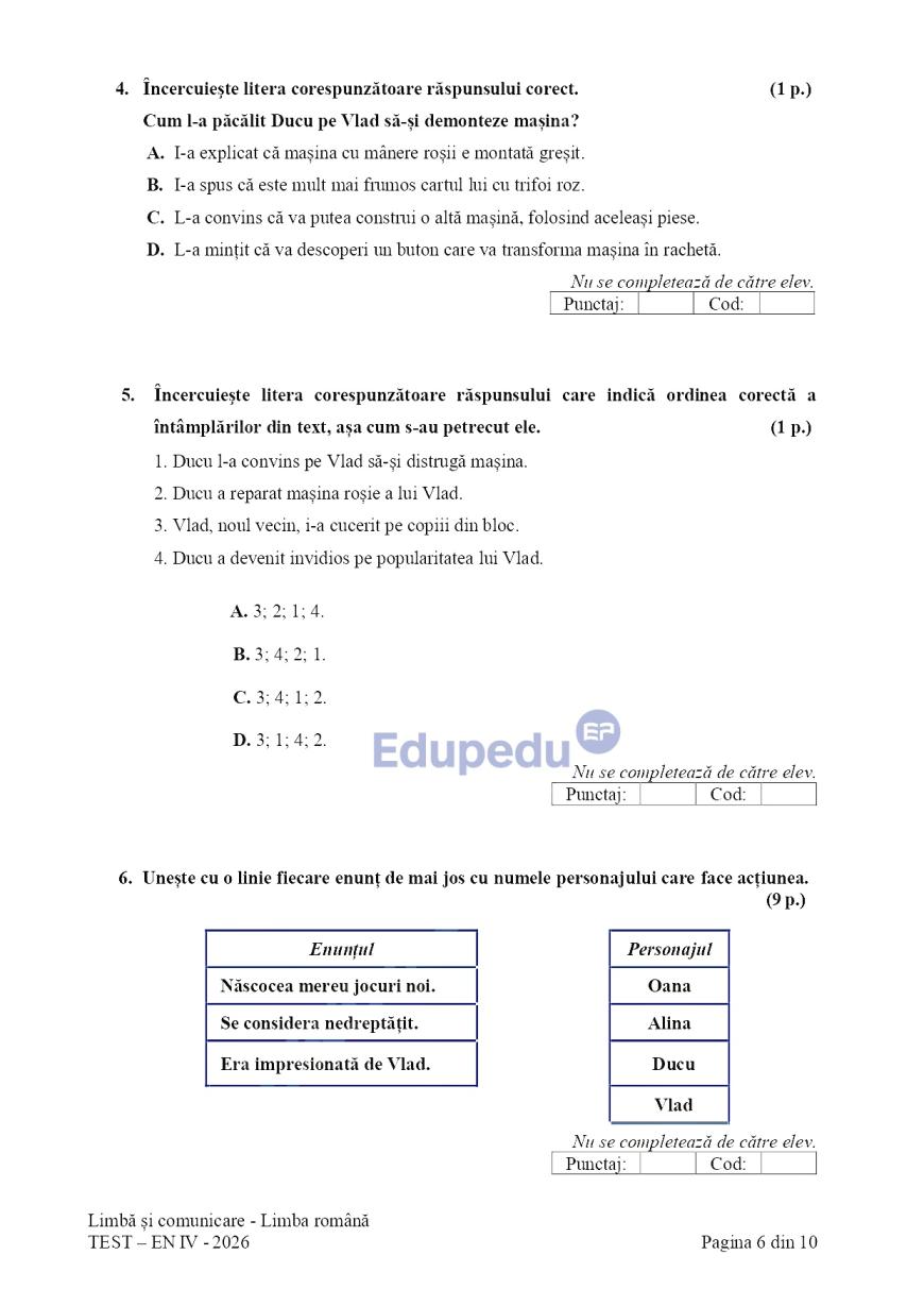 Evaluare Națională, clasa a IV-a. Elevii susțin proba la Limbă şi comunicare - Limba română
