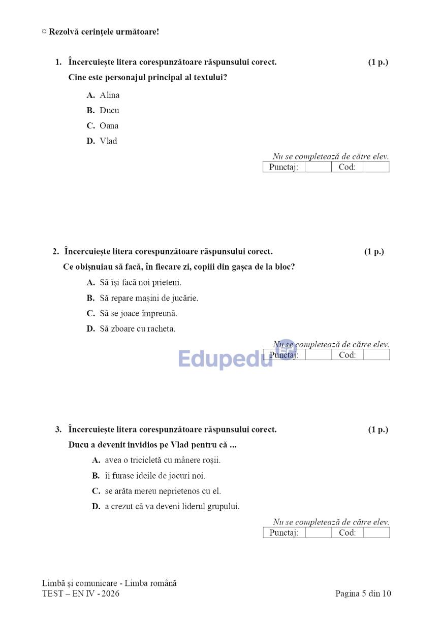 Evaluare Națională, clasa a IV-a. Elevii susțin proba la Limbă şi comunicare - Limba română