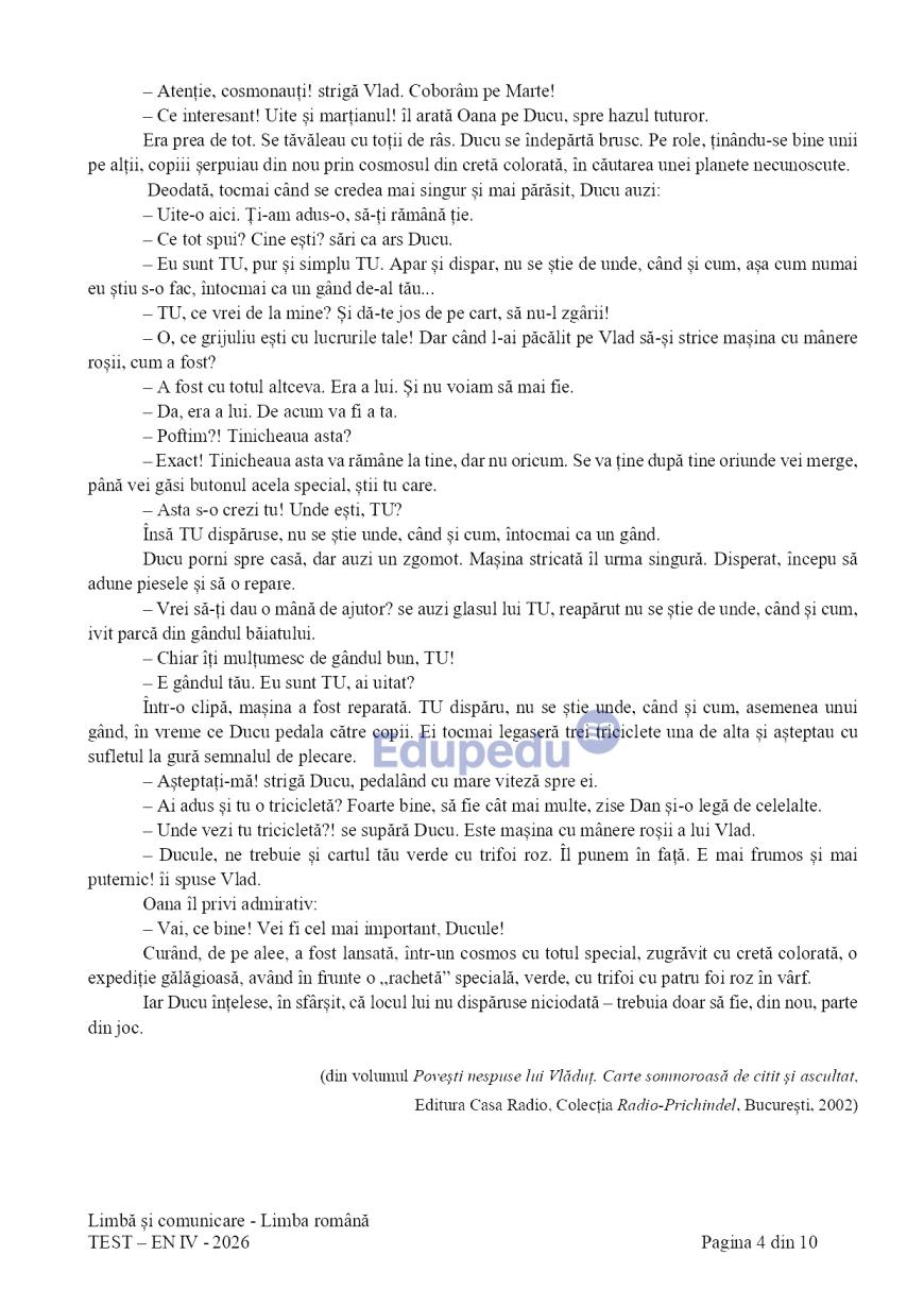 Evaluare Națională, clasa a IV-a. Elevii susțin proba la Limbă şi comunicare - Limba română