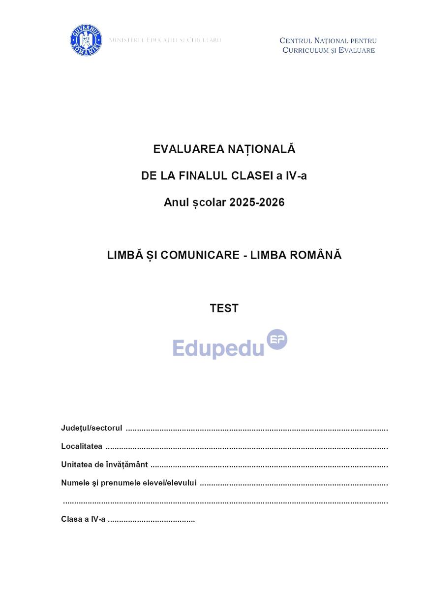 Evaluare Națională, clasa a IV-a. Elevii susțin proba la Limbă şi comunicare - Limba română