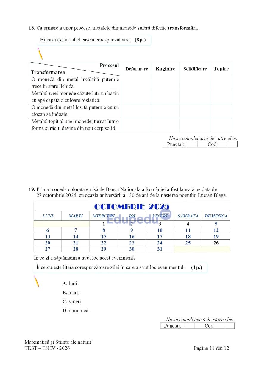 Evaluare Națională, clasa a IV-a. Elevii susțin proba la Matematică şi Ştiinţe ale naturii