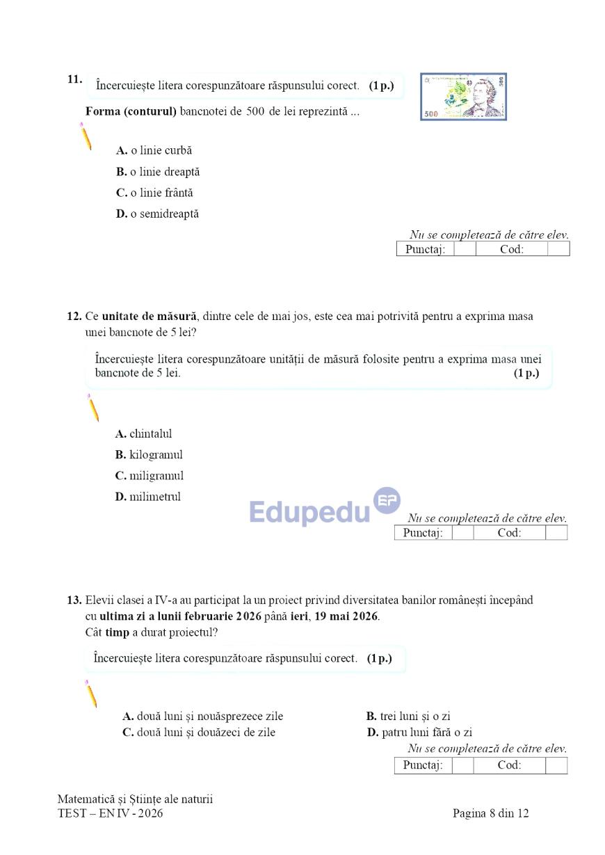 Evaluare Națională, clasa a IV-a. Elevii susțin proba la Matematică şi Ştiinţe ale naturii