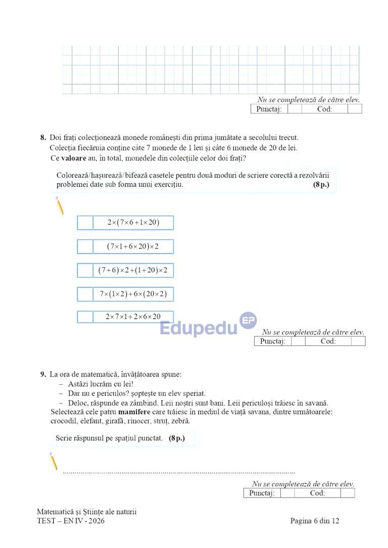Evaluare Națională, clasa a IV-a. Elevii susțin proba la Matematică şi Ştiinţe ale naturii