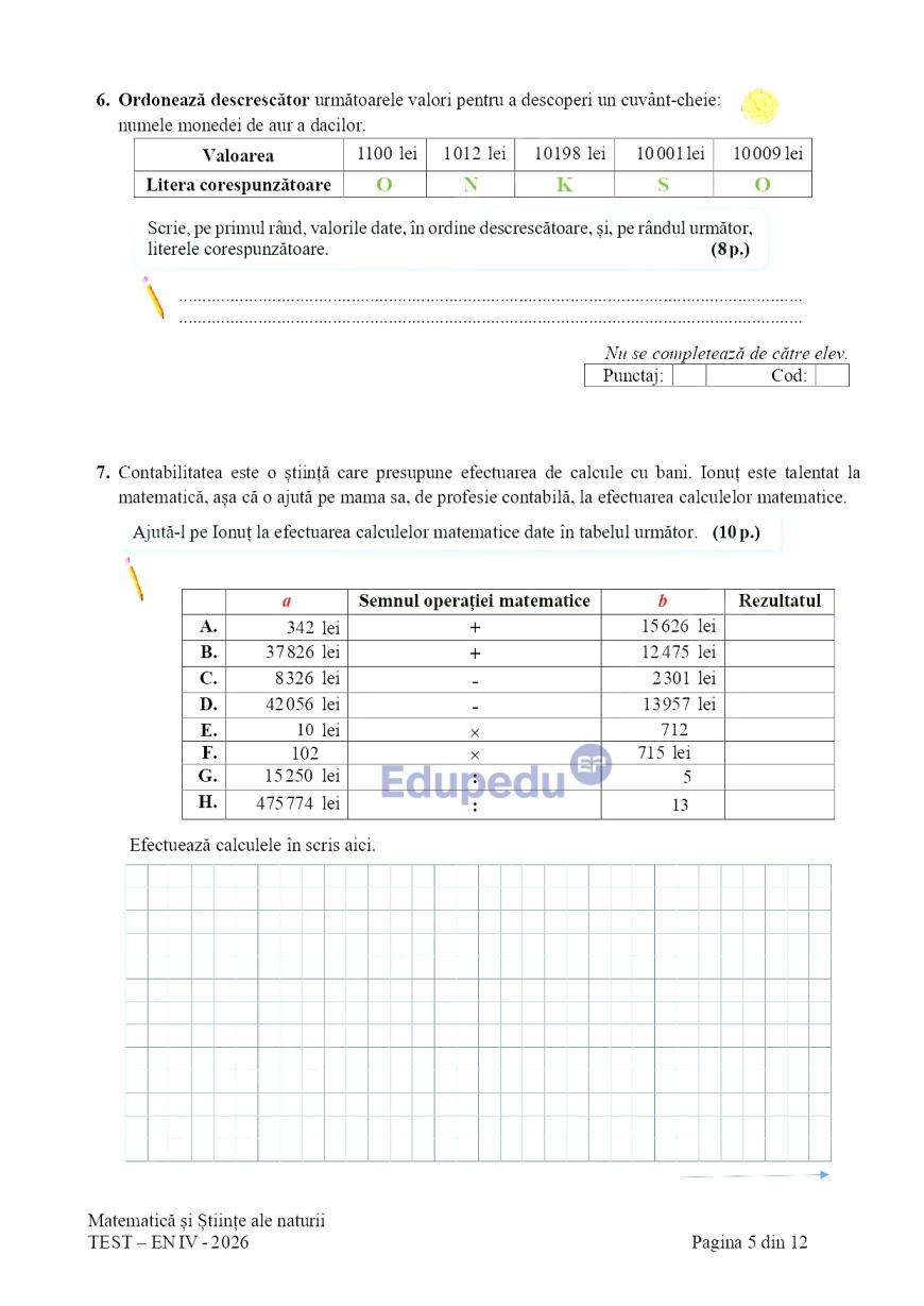 Evaluare Națională, clasa a IV-a. Elevii susțin proba la Matematică şi Ştiinţe ale naturii