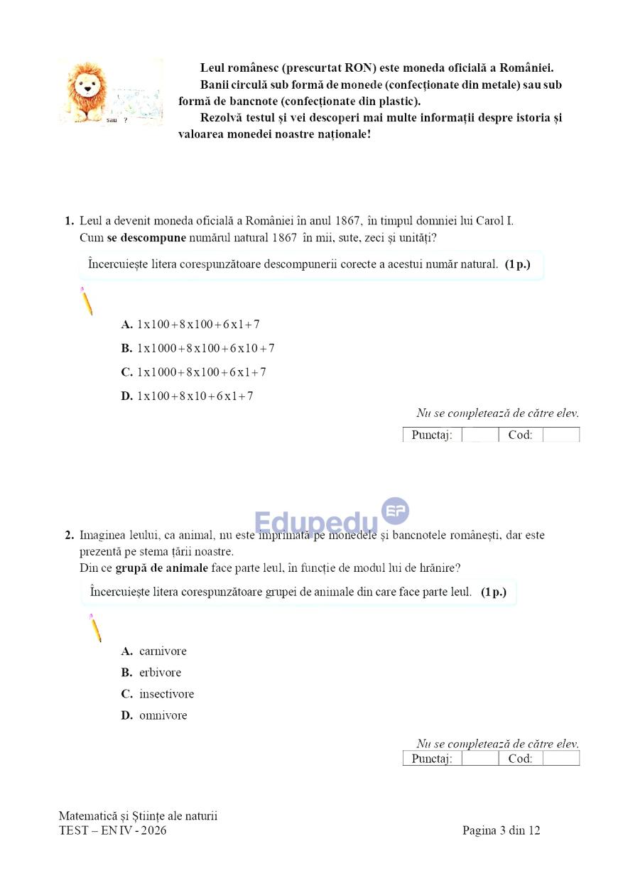 Evaluare Națională, clasa a IV-a. Elevii susțin proba la Matematică şi Ştiinţe ale naturii
