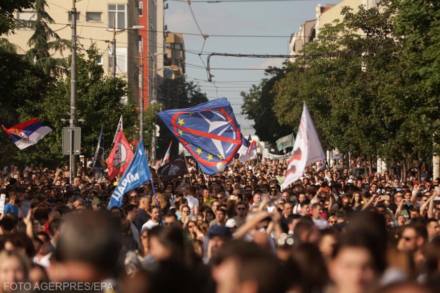 Protestatari în Belgrad, Serbia, mai 2026. Sursa foto: Agerpres