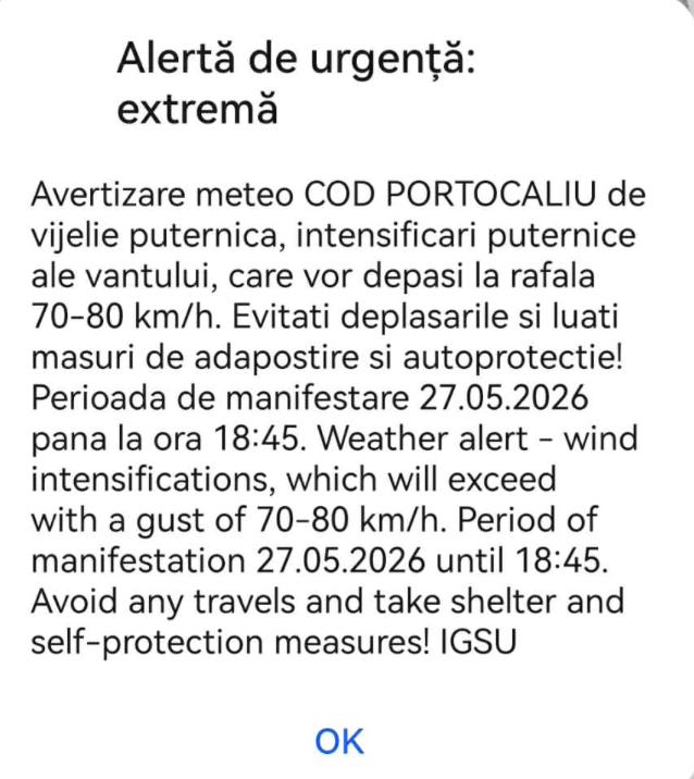 Alertă de urgență extremă. Cod Portocaliu de 