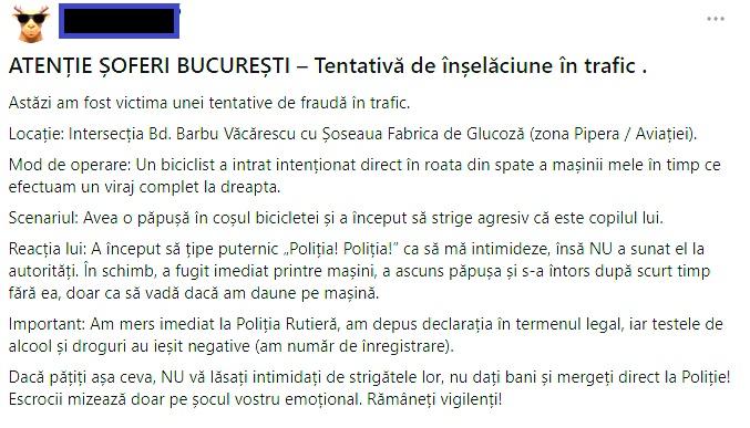 Șoferii din București reclamă o posibilă schemă de înșelăciune în zona Pipera - Aviației: Biciclistul cu păpușa