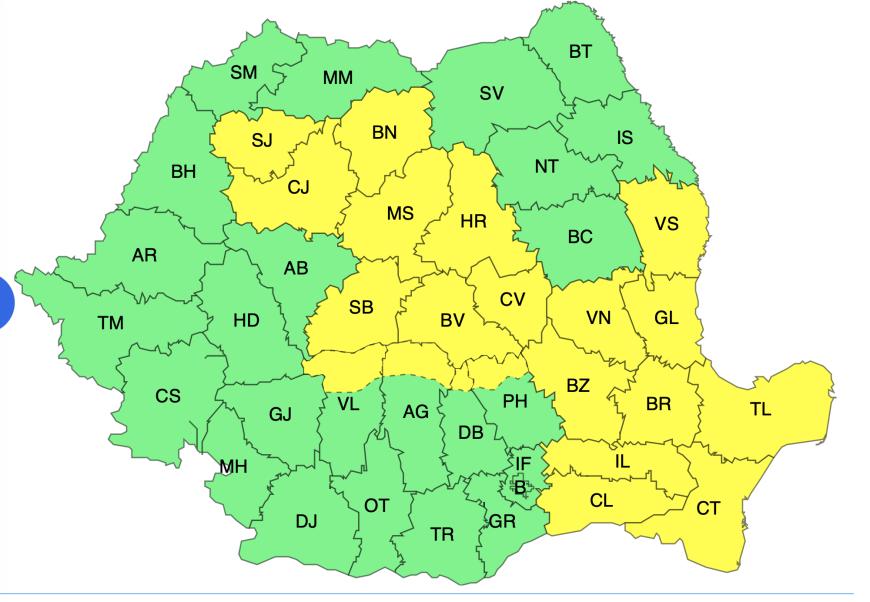Alerte meteo de Cod Galben 1 - 2 iunie și prognoza specială pentru București. Harta ANM cu zonele vizate de furtuni