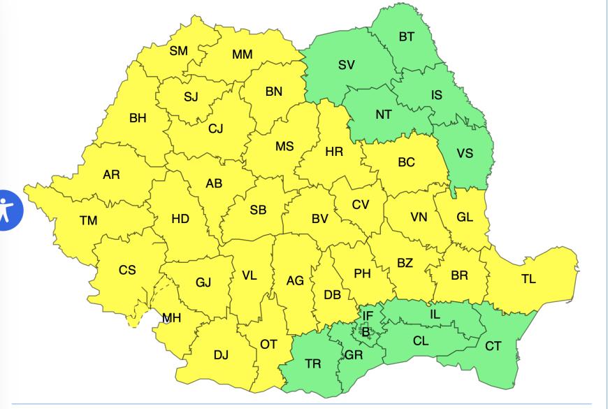 Alerte meteo de Cod Galben 1 - 2 iunie și prognoza specială pentru București. Harta ANM cu zonele vizate de furtuni