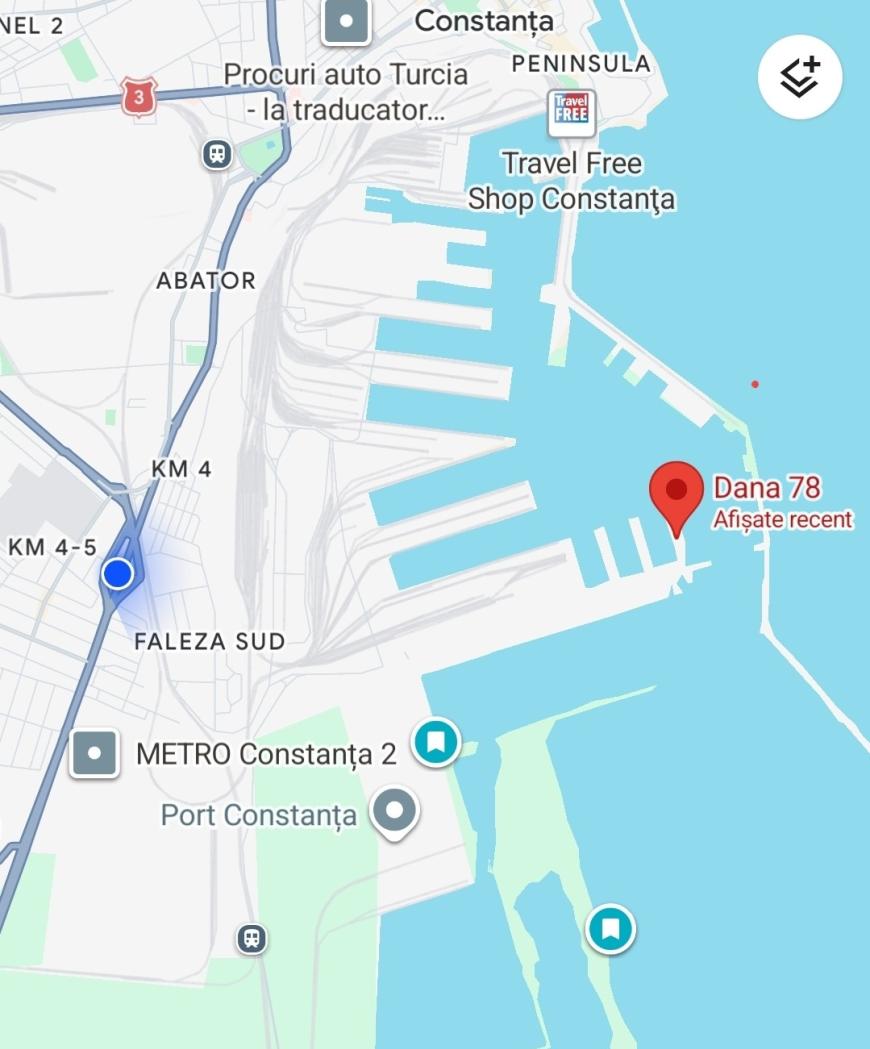 Distranța dintre Dana 78, locul exploziei dronei maritime în Portul Constanța, și centrul comercial