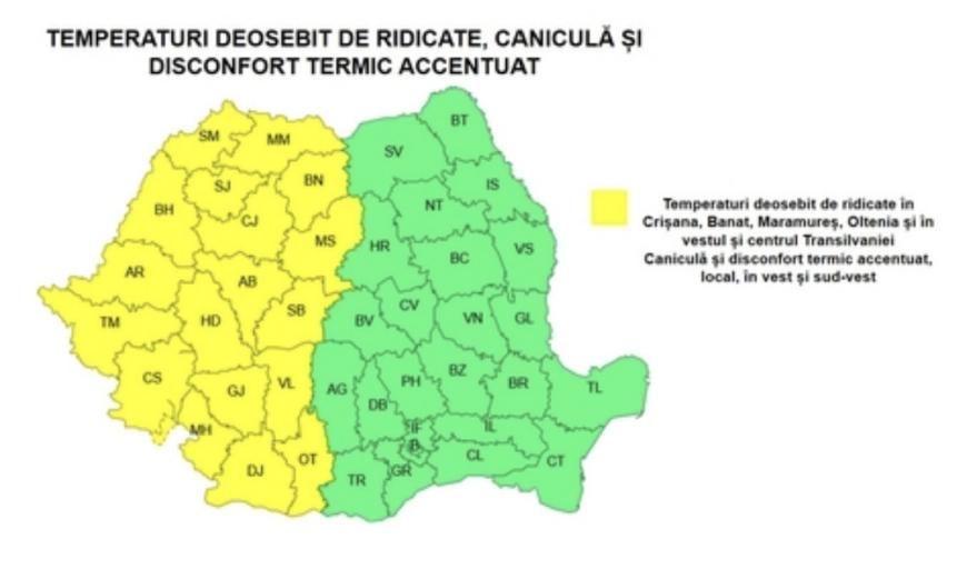 ANM, avertizare generală de caniculă: Temperaturi de până la 36 de grade. Regiunile vizate de Cod Galben / Prognoză specială pentru București