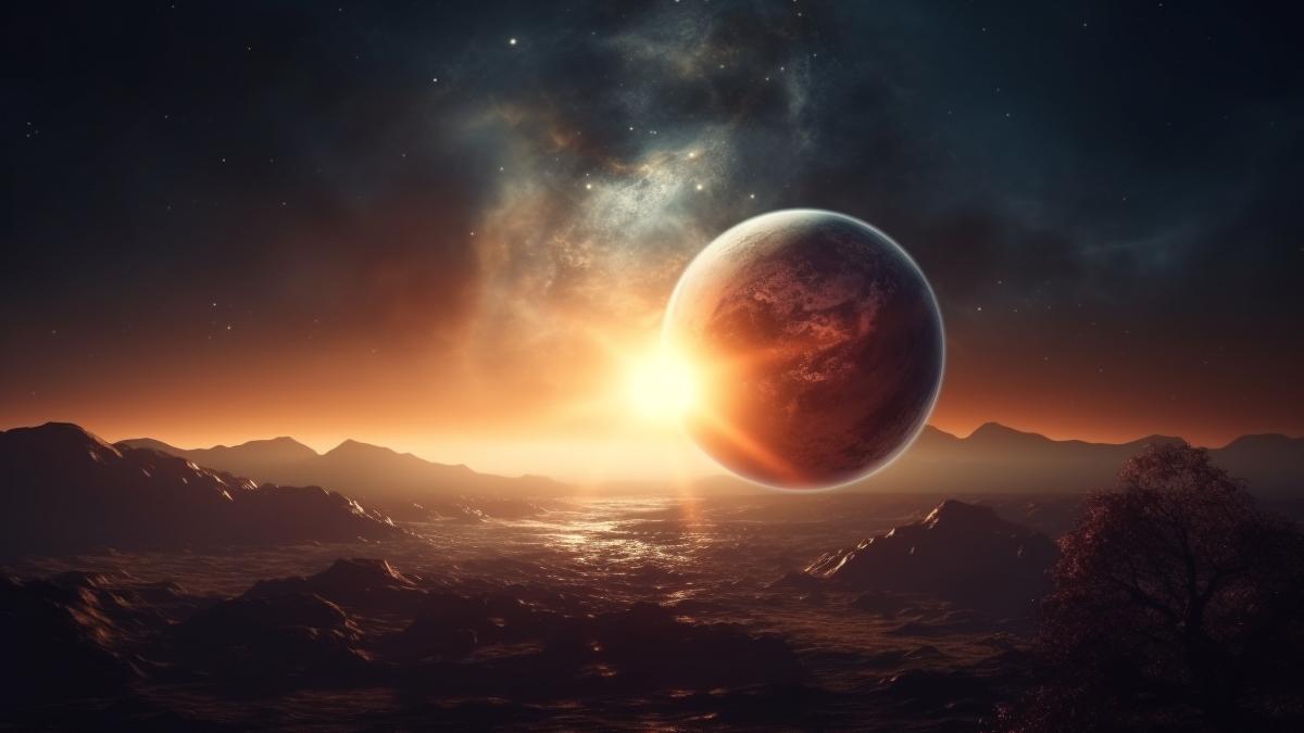 sunrise-majestic-mountain-range-orbiting-sphere-futuristic-illustration-generated-by-ai_77806600