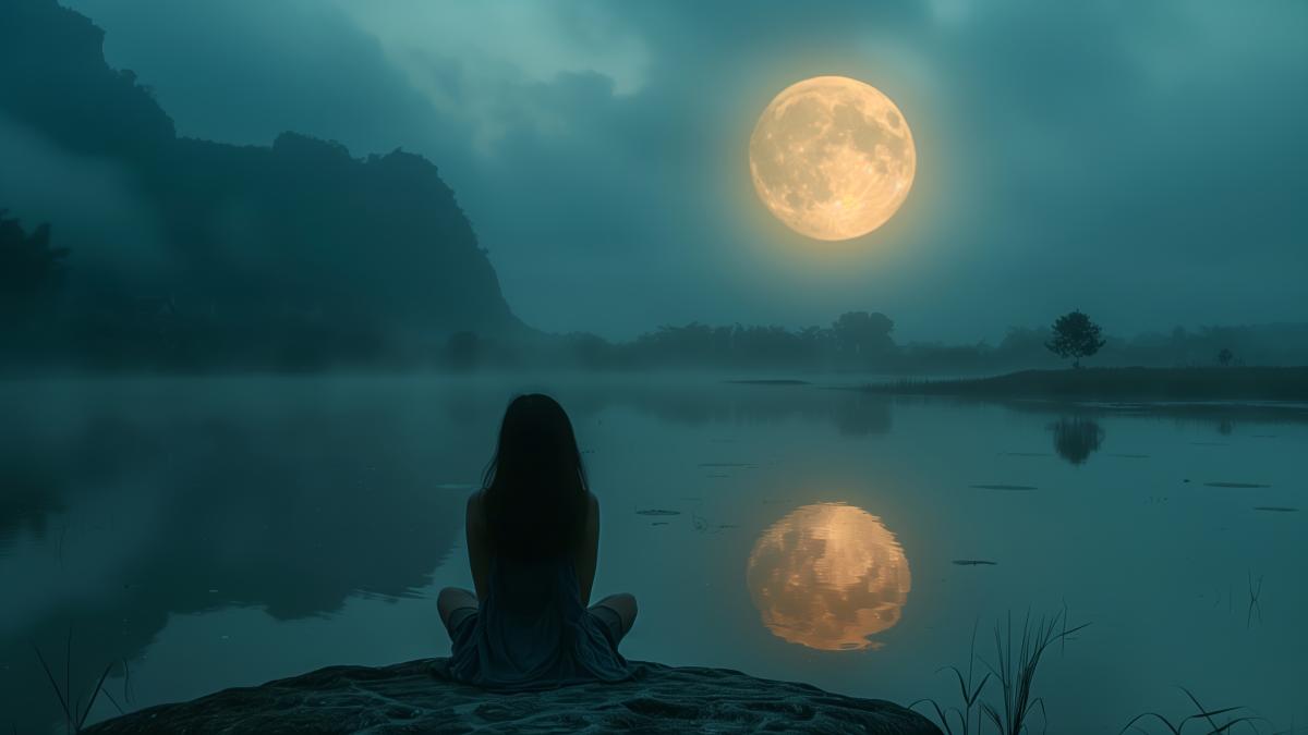 woman-silhouetted-against-full-moon-misty-lake-night_61136600