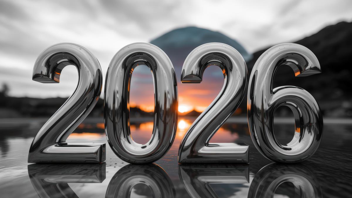 shiny-chrome-3d-numbers-2026-reflecting-wet-surface-with-dramatic-sunset-mountain-backdro_80581000