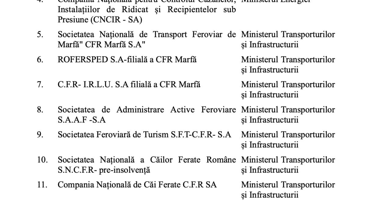 Guvern: Lista primelor 17 companii analizate în procesul de reformă