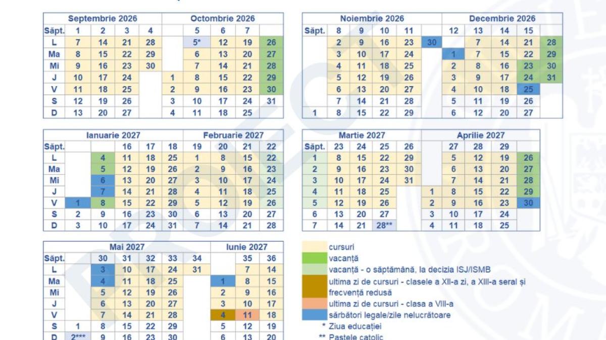structura an scolar 2026 - 2027