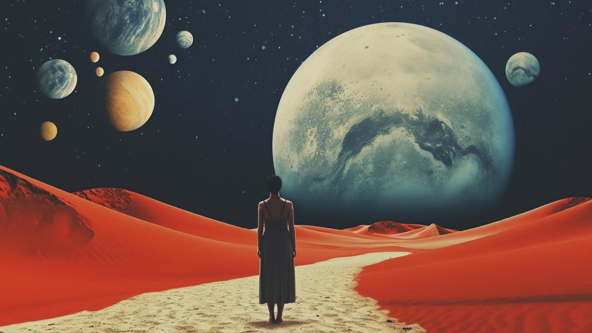 colaj figuri spatiu femeie