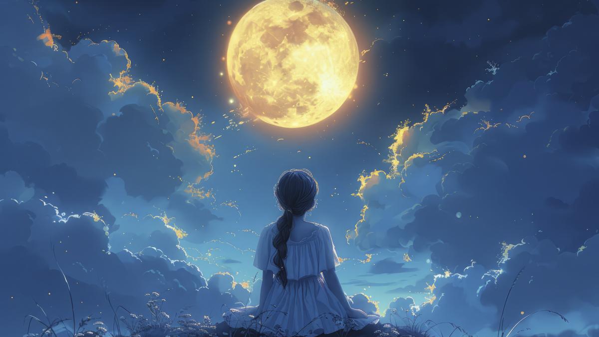 personaj feminin priveste luna