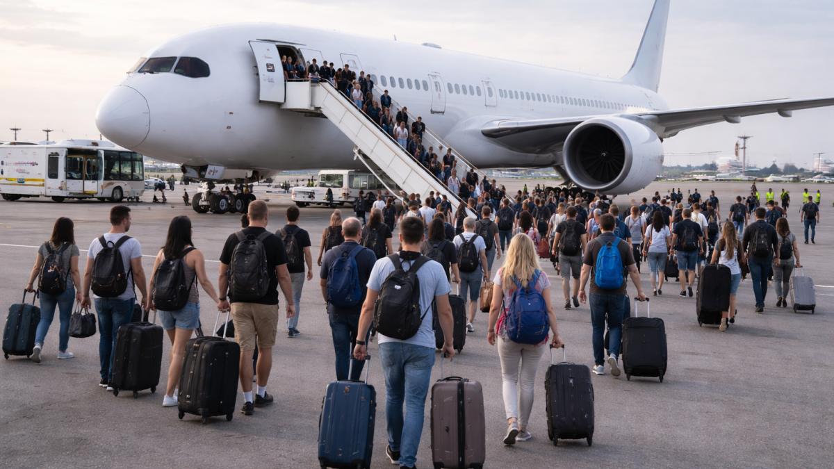 Sute de români repatriați din Orientul Mijlociu după izbucnirea războiului - Imagine realizata cu AI