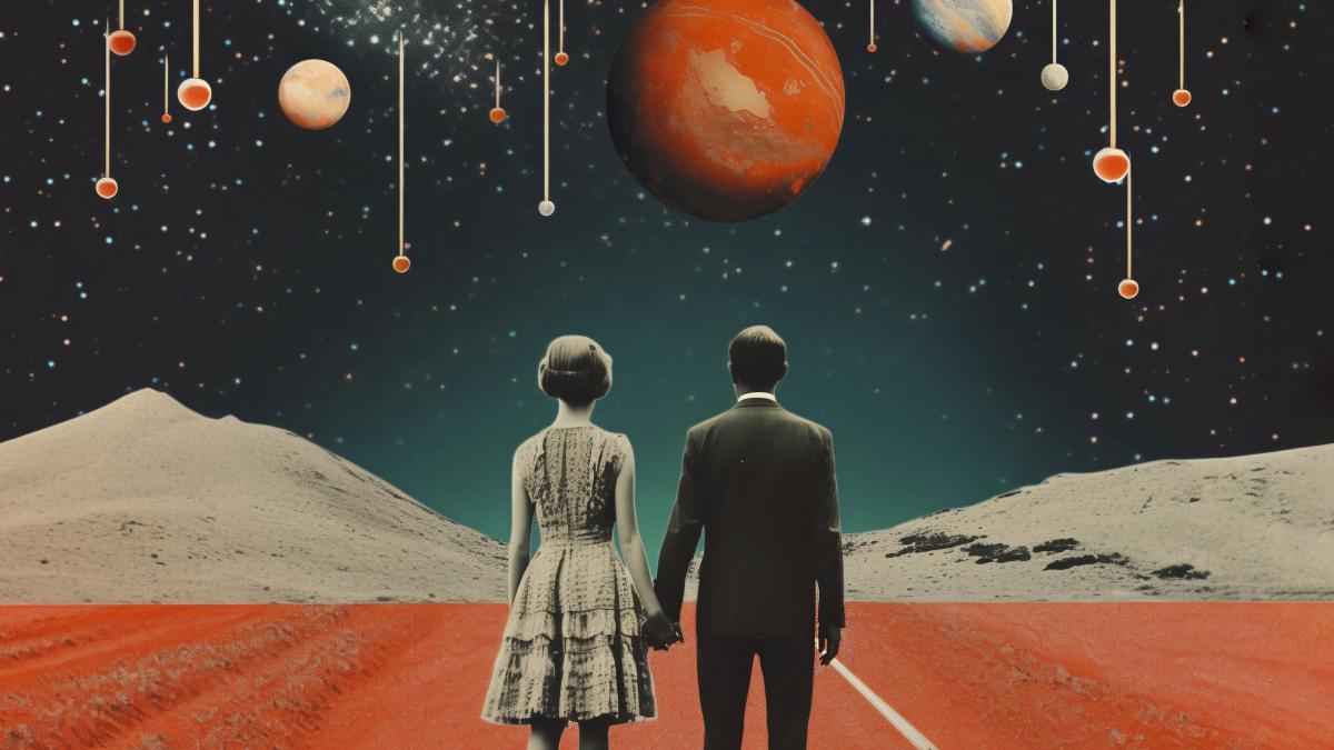 colaj retro planete femeie barbat