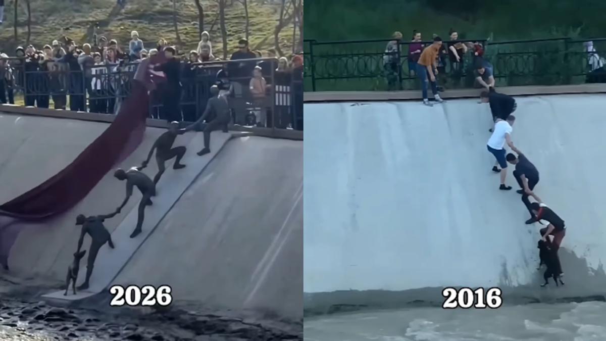 Oamenii care au salvat un câine de la înec au ajuns monument. Gestul emoționant de acum 10 ani nu a fost uitat - Video