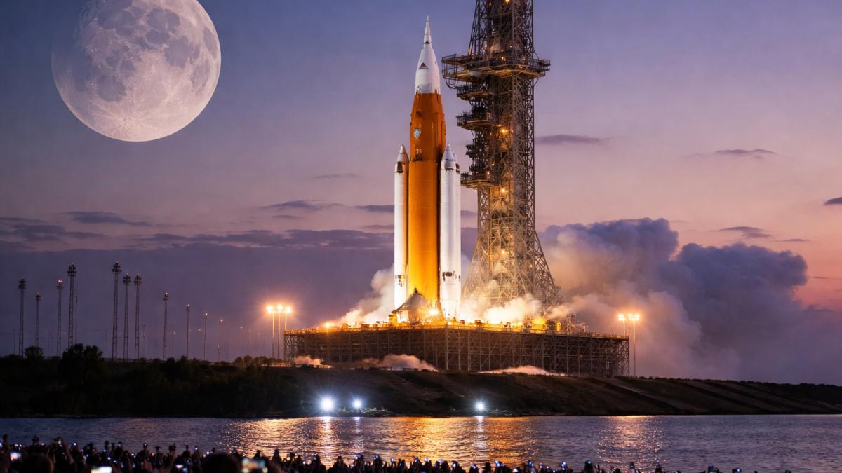 După 53 de ani, omenirea revine spre Lună. Lansarea Artemis 2 poate fi urmărită miercuri - Imagine realizata cu AI