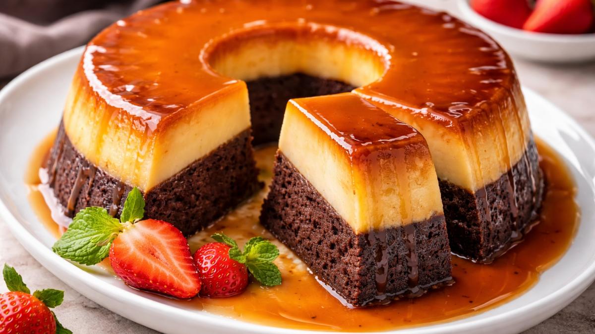 Chocoflan - desertul perfect de Paște: caramel, ciocolată și cremă fină de brânză
