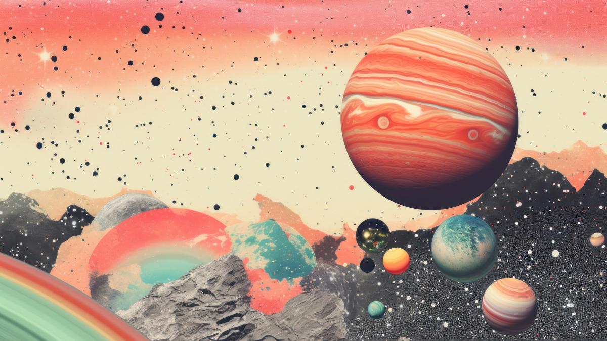 colaj retro spatiu planete