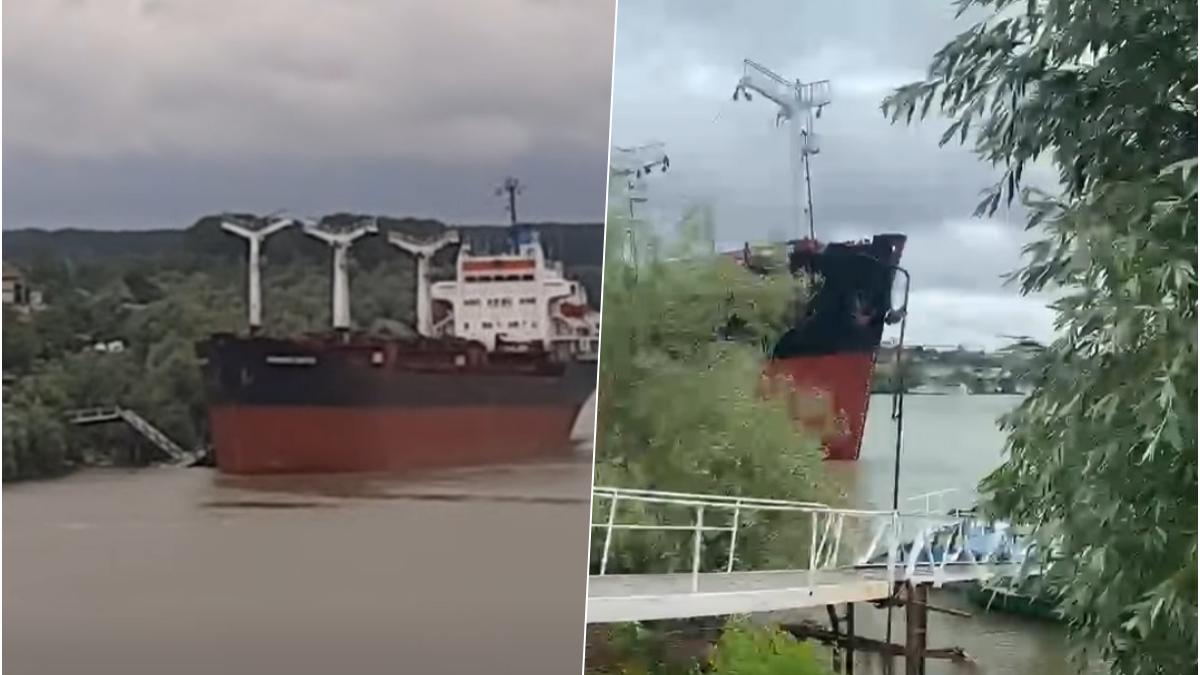 Accident naval la Tulcea. O navă scăpată de sub control a lovit pontonul Cursele de pasageri, suspendate  FOTO + VIDEO